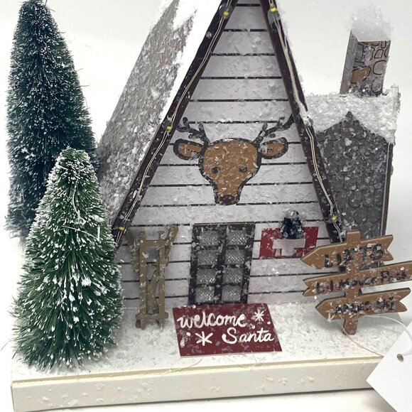 Target Wondershop Lit Paper Ski Lodge Bottle Brush Trees Christmas Village - Picture 3 of 9